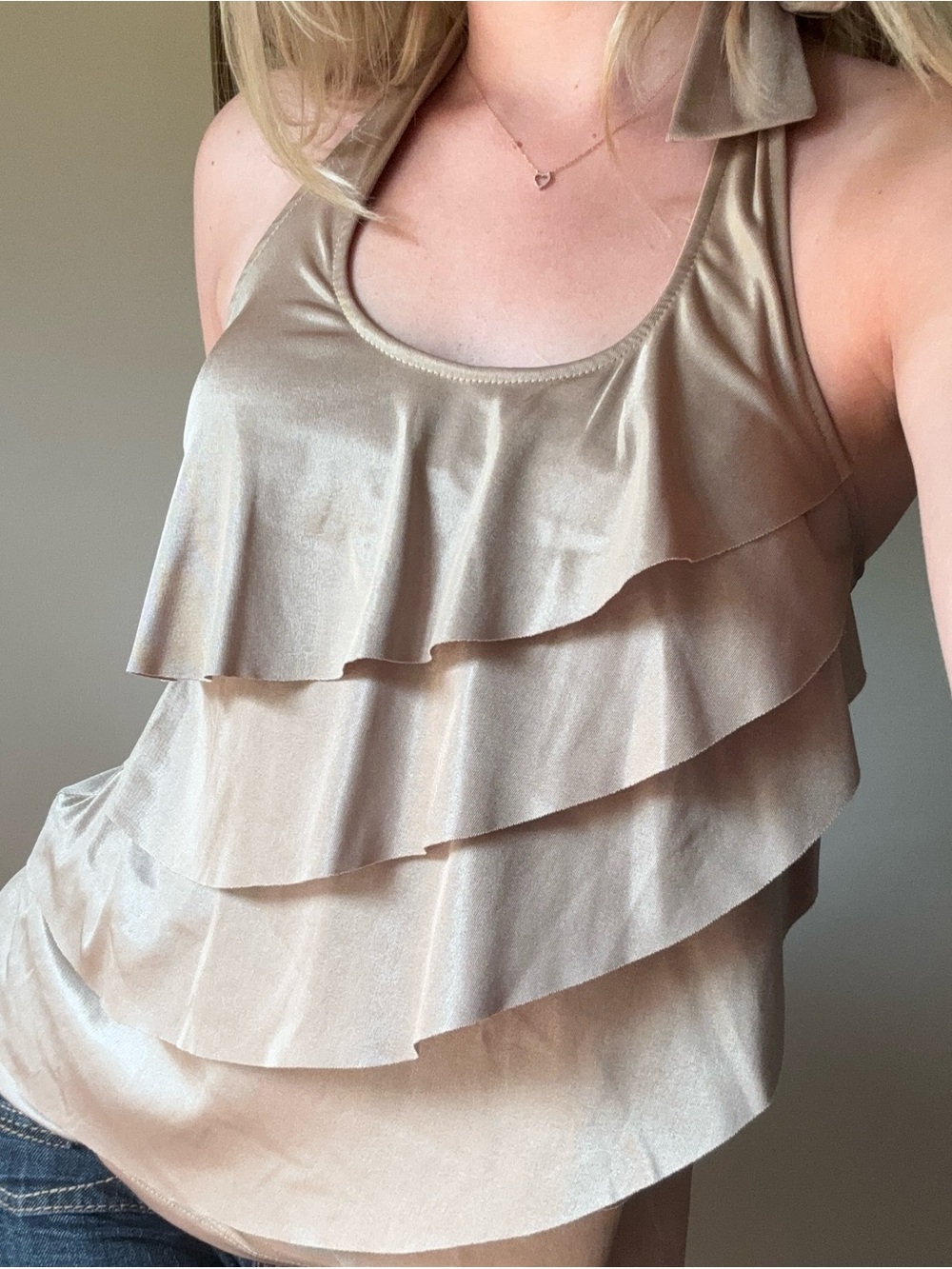 Cache Gold Metallic Ruffled Halter Tank Top - Picture 7 of 8